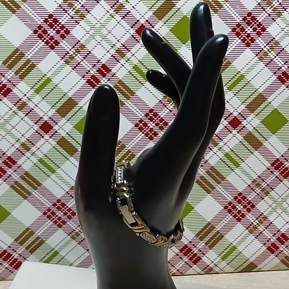 Vintage Silver & Gold Tone Bracelet with White Rhinestones Fashion Jewelry #43 - Picture 5 of 7